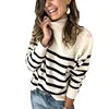 Pull Rayé Col Rouleau Femme – Pullover Tricot Grande Taille S au 6XL