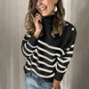 Pull Rayé Col Rouleau Femme – Pullover Tricot Grande Taille S au 6XL