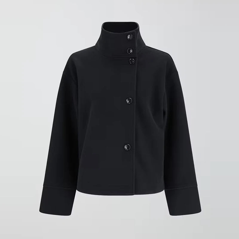 Manteau Court Femme – Col Revers, Manches Longues, Coupe Loose