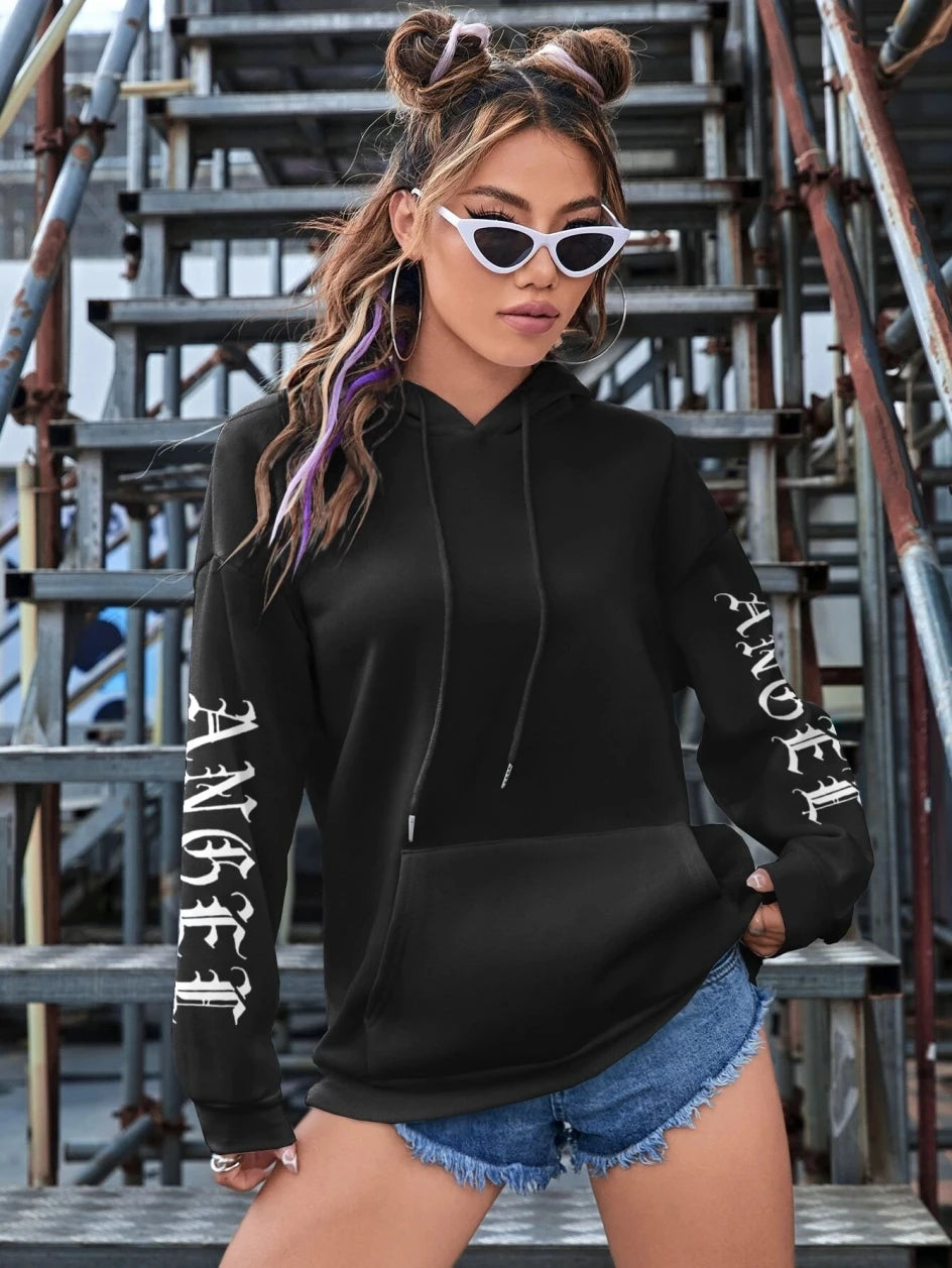 Hoodie Femme Imprimé Ailes d'Ange – Sweat à Capuche Loose & Confortable