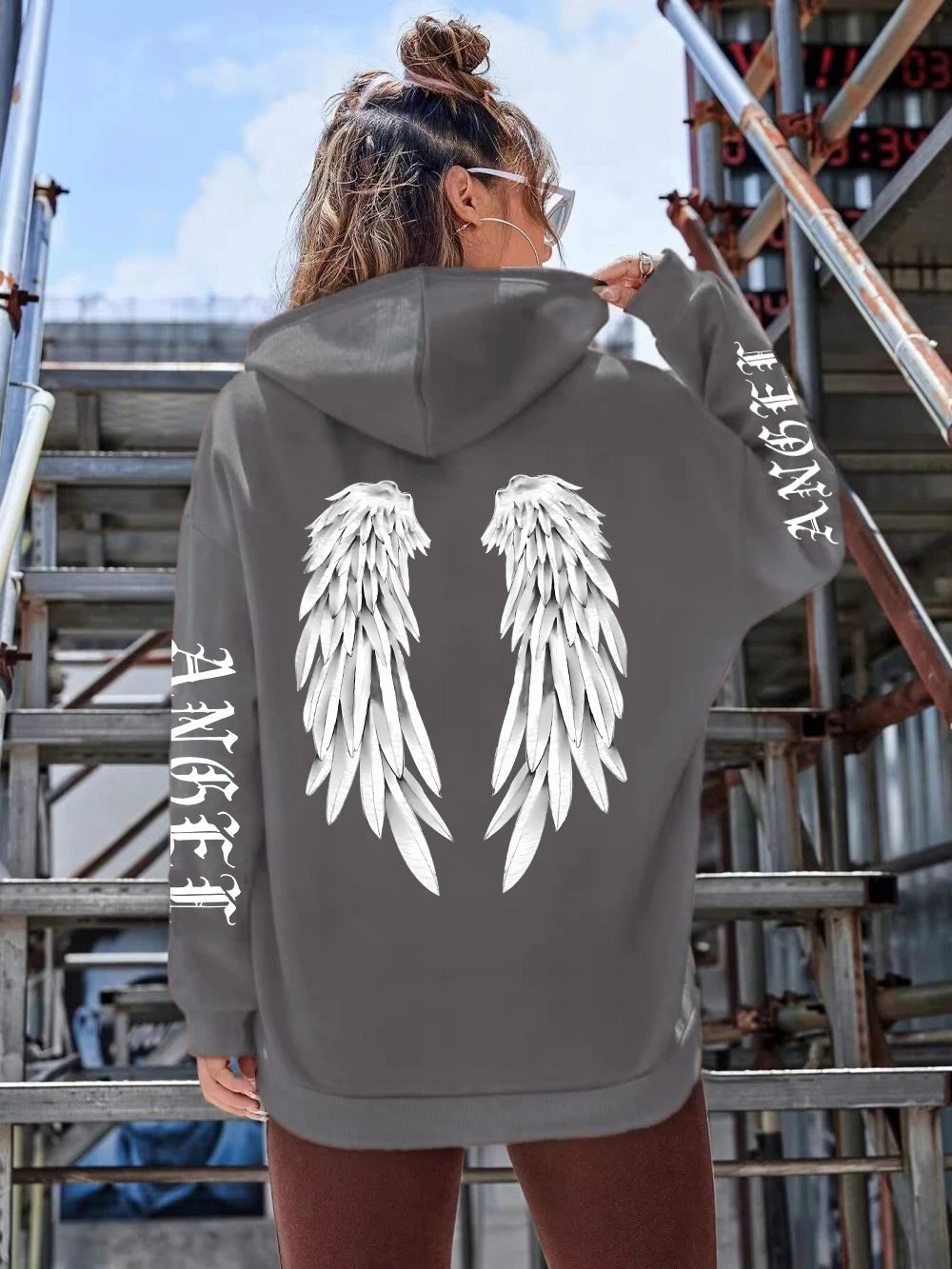 Hoodie Femme Imprimé Ailes d'Ange – Sweat à Capuche Loose & Confortable