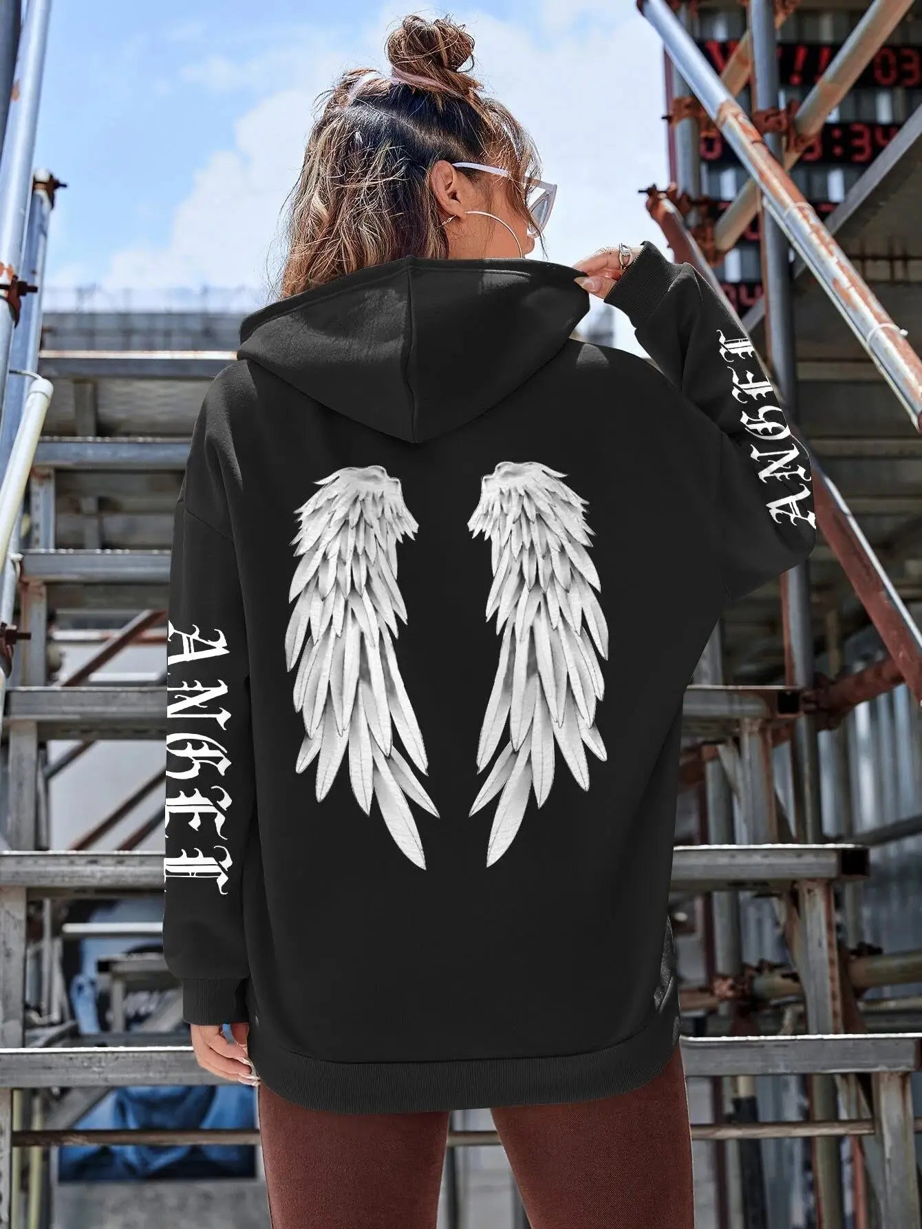Hoodie Femme Imprimé Ailes d'Ange – Sweat à Capuche Loose & Confortable