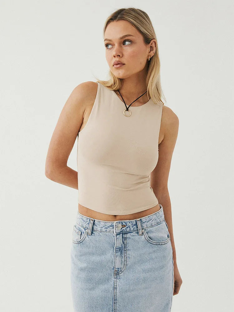 Top Débardeur Femme Sans Manches Col Rond Dos Nageur – Style Sporty Chic