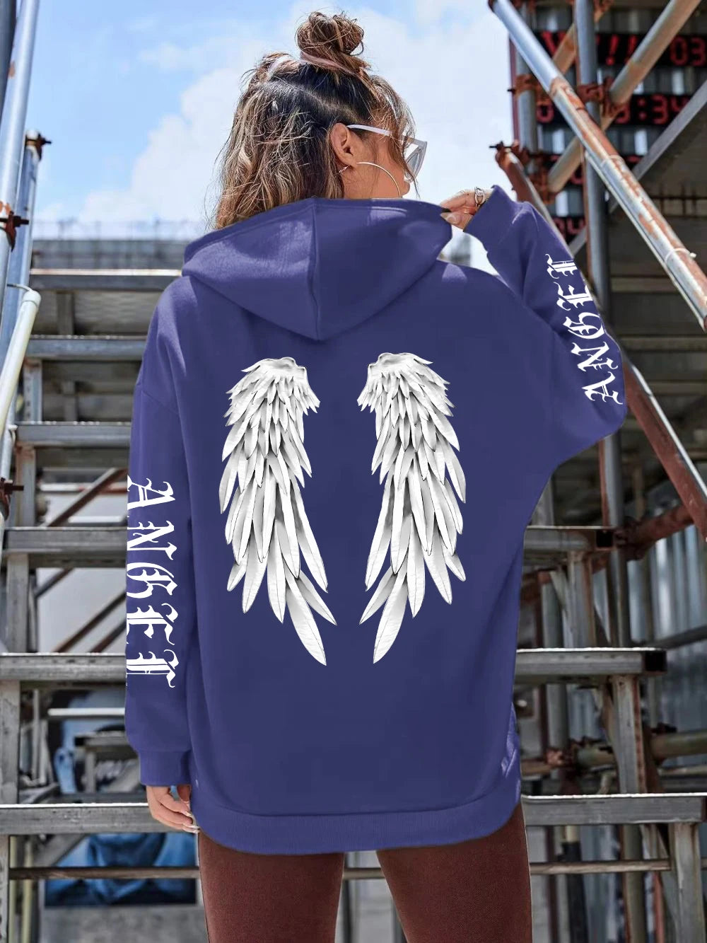 Hoodie Femme Imprimé Ailes d'Ange – Sweat à Capuche Loose & Confortable