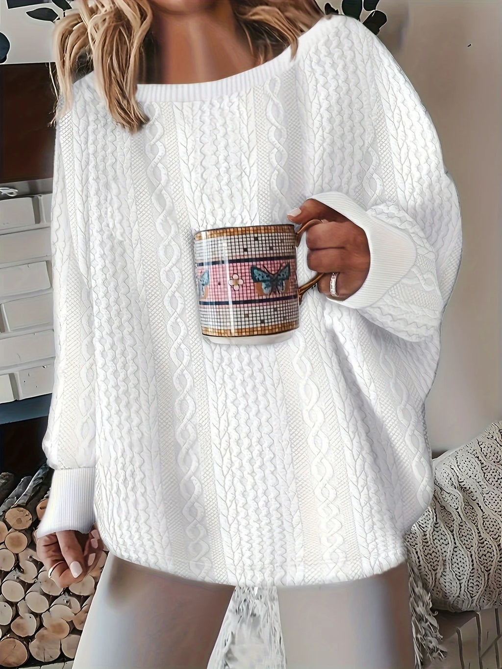 Pull Grande Taille Maille Torsadée – Coupe Ample & Confort Hivernal