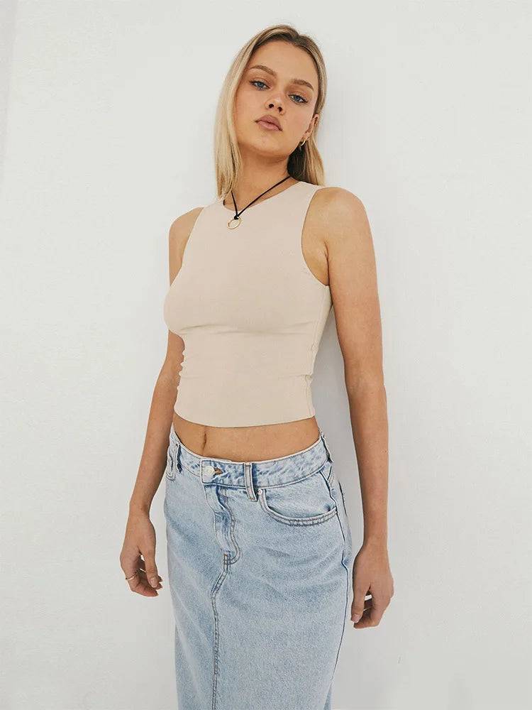 Top Débardeur Femme Sans Manches Col Rond Dos Nageur – Style Sporty Chic