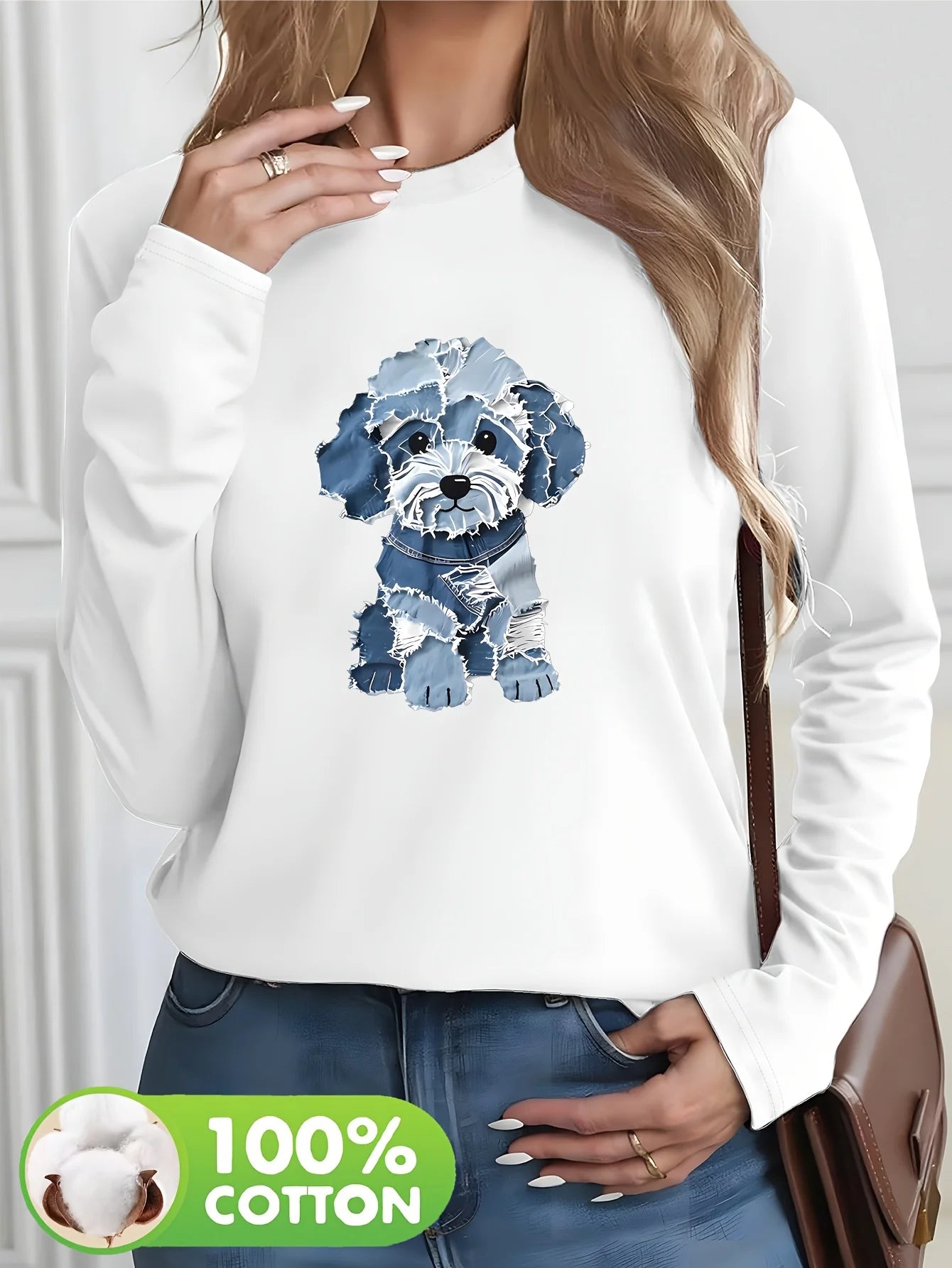 T-shirt Coton Imprimé Cœur Femme – Manches Longues