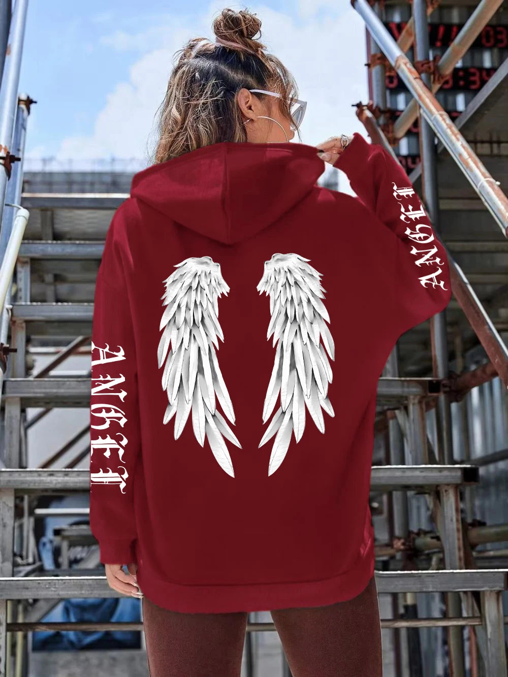 Hoodie Femme Imprimé Ailes d'Ange – Sweat à Capuche Loose & Confortable