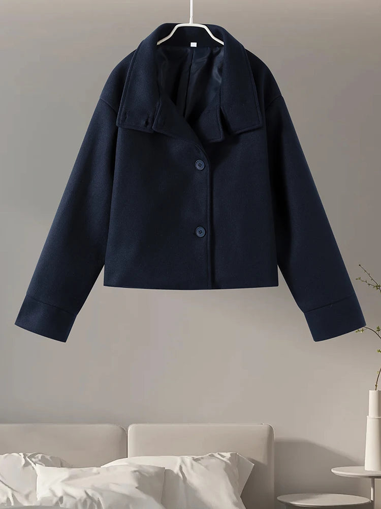 Manteau Court Femme – Col Revers, Manches Longues, Coupe Loose