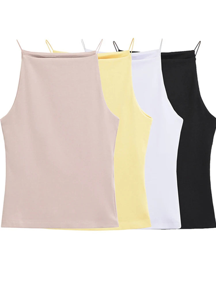 Caraco Femme Bretelles Fines – Top Sans Manches Couleur Unie