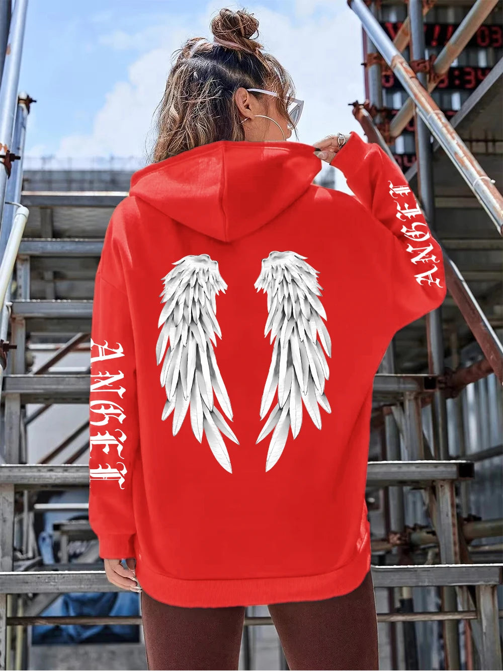 Hoodie Femme Imprimé Ailes d'Ange – Sweat à Capuche Loose & Confortable