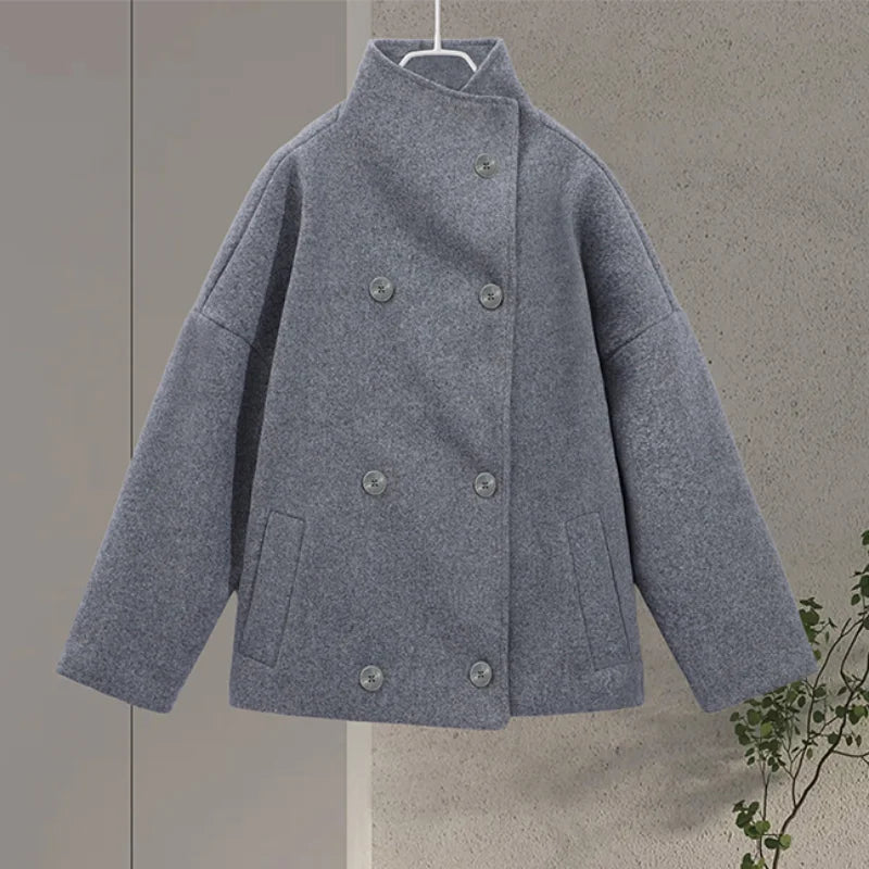 Manteau Court Femme – Col Revers, Manches Longues, Coupe Loose