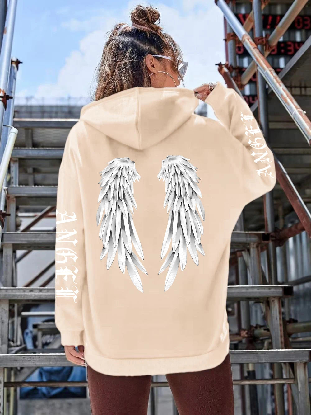 Hoodie Femme Imprimé Ailes d'Ange – Sweat à Capuche Loose & Confortable