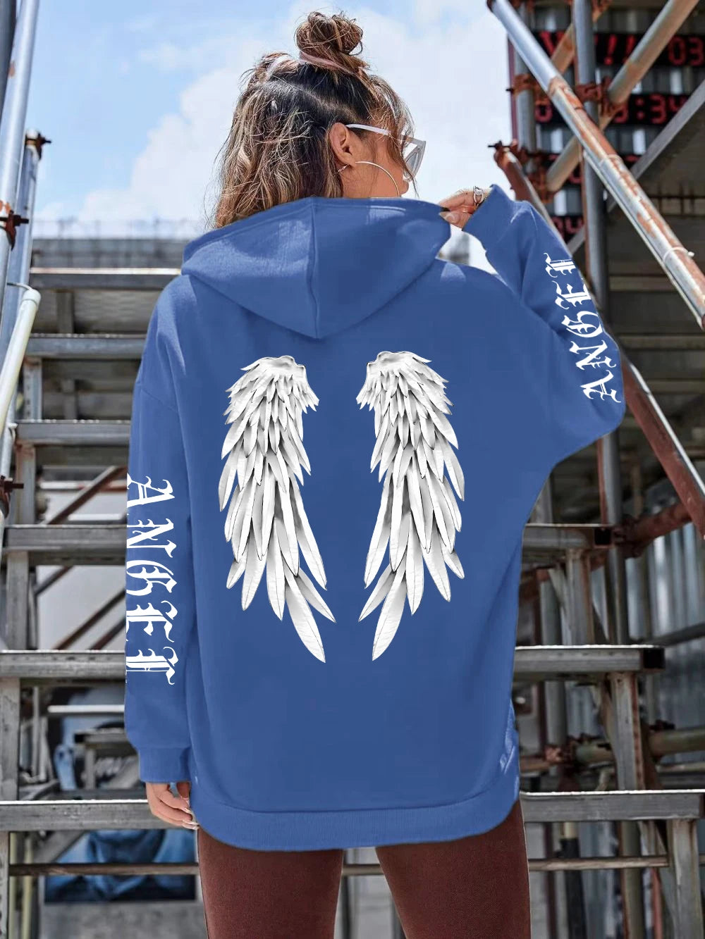 Hoodie Femme Imprimé Ailes d'Ange – Sweat à Capuche Loose & Confortable