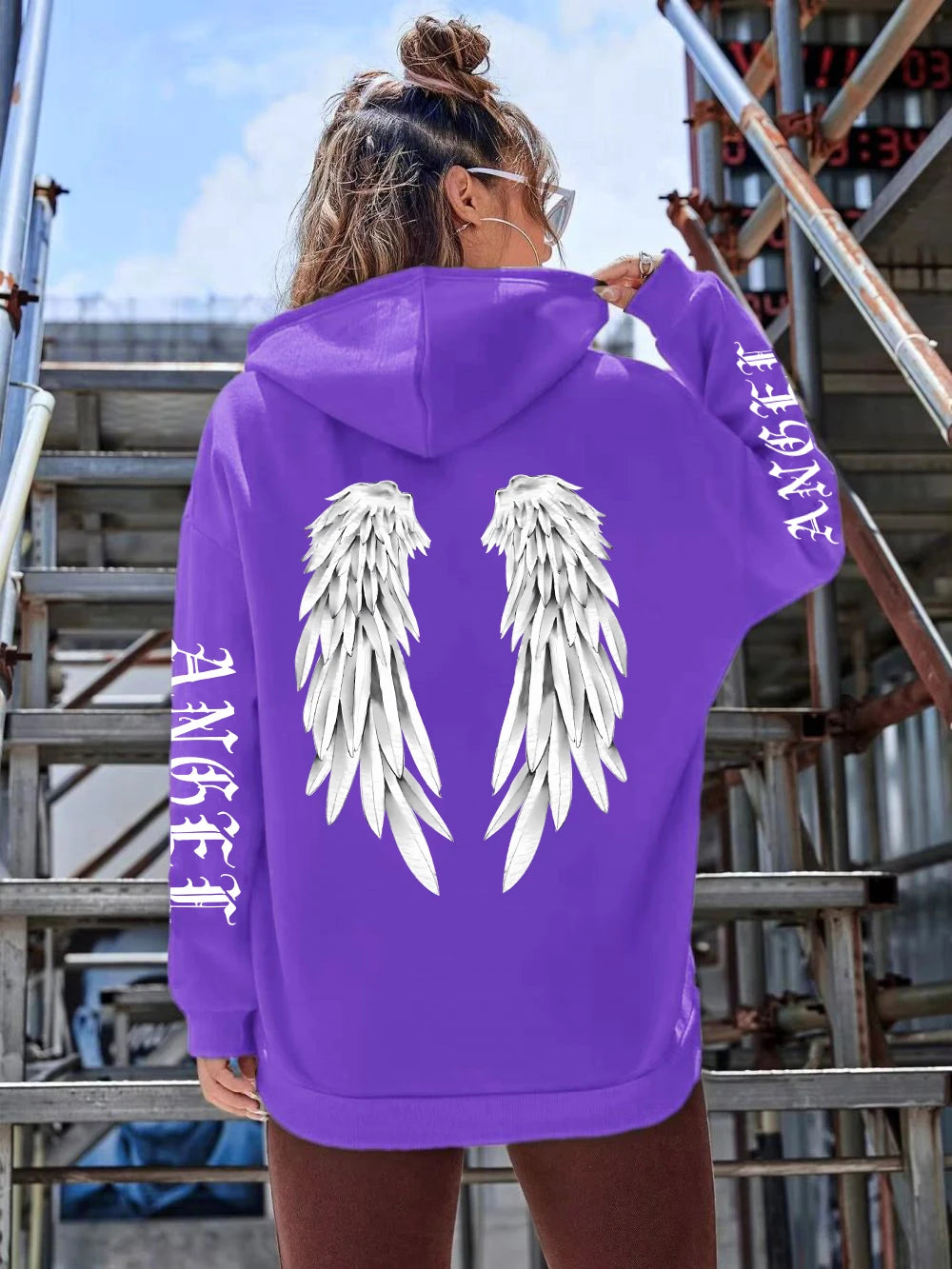 Hoodie Femme Imprimé Ailes d'Ange – Sweat à Capuche Loose & Confortable