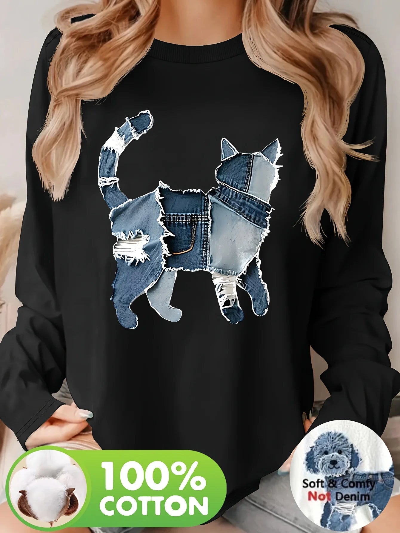 T-shirt Coton Imprimé Cœur Femme – Manches Longues