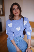 Pull Bleu Ciel Motif Cœurs Maille Douce Femme - Confortable & Féminin