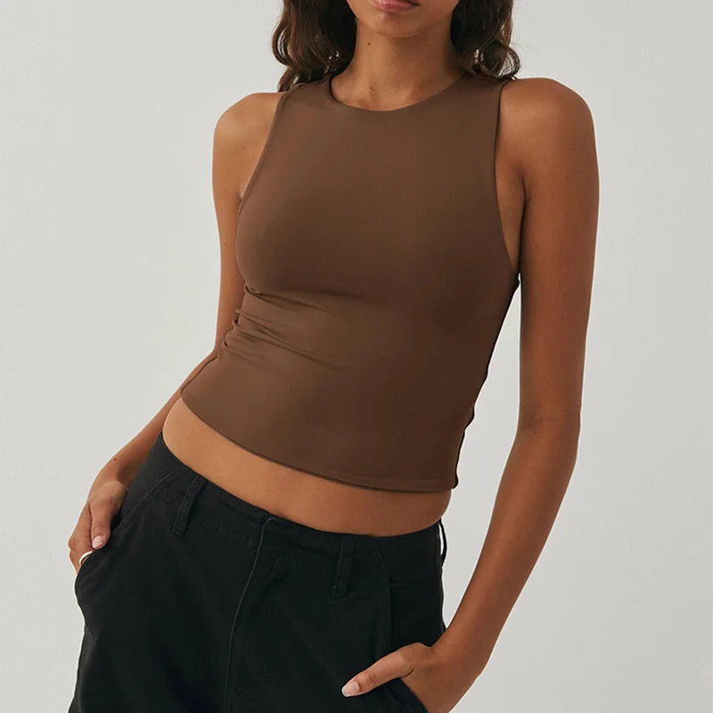 Top Débardeur Femme Sans Manches Col Rond Dos Nageur – Style Sporty Chic