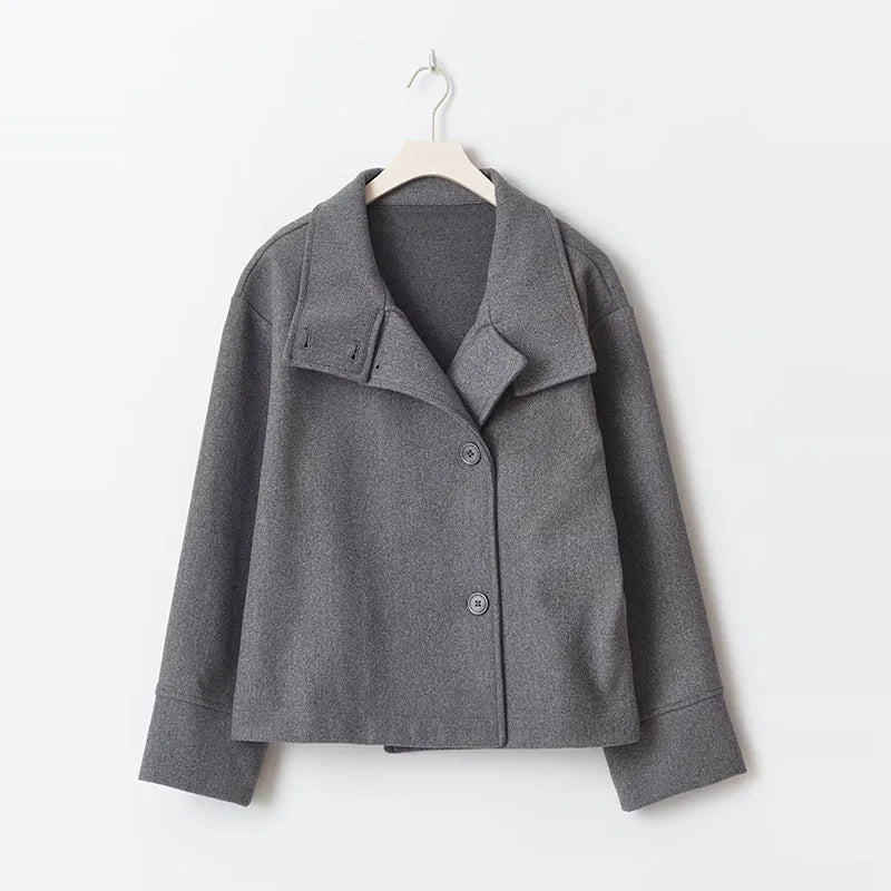 Manteau Court Femme – Col Revers, Manches Longues, Coupe Loose