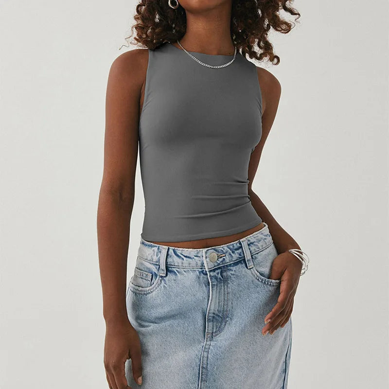 Top Débardeur Femme Sans Manches Col Rond Dos Nageur – Style Sporty Chic