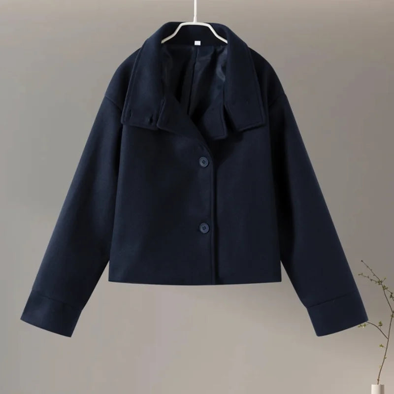 Manteau Court Femme – Col Revers, Manches Longues, Coupe Loose