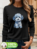 T-shirt Coton Imprimé Cœur Femme – Manches Longues