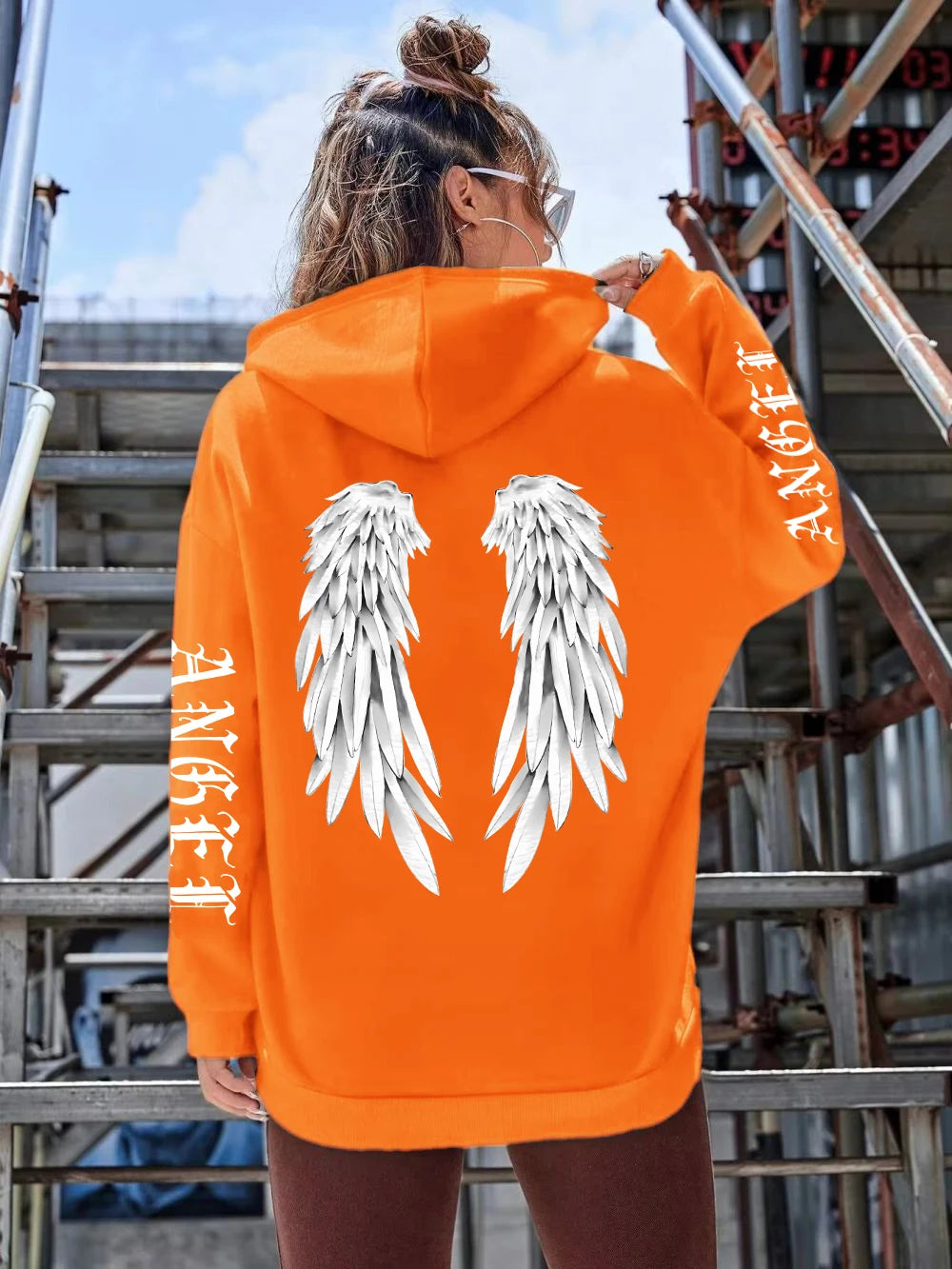 Hoodie Femme Imprimé Ailes d'Ange – Sweat à Capuche Loose & Confortable