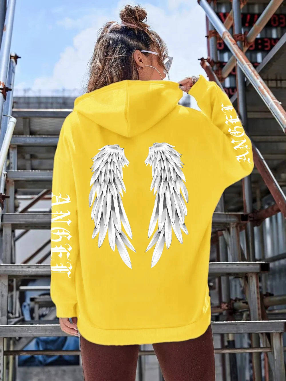 Hoodie Femme Imprimé Ailes d'Ange – Sweat à Capuche Loose & Confortable