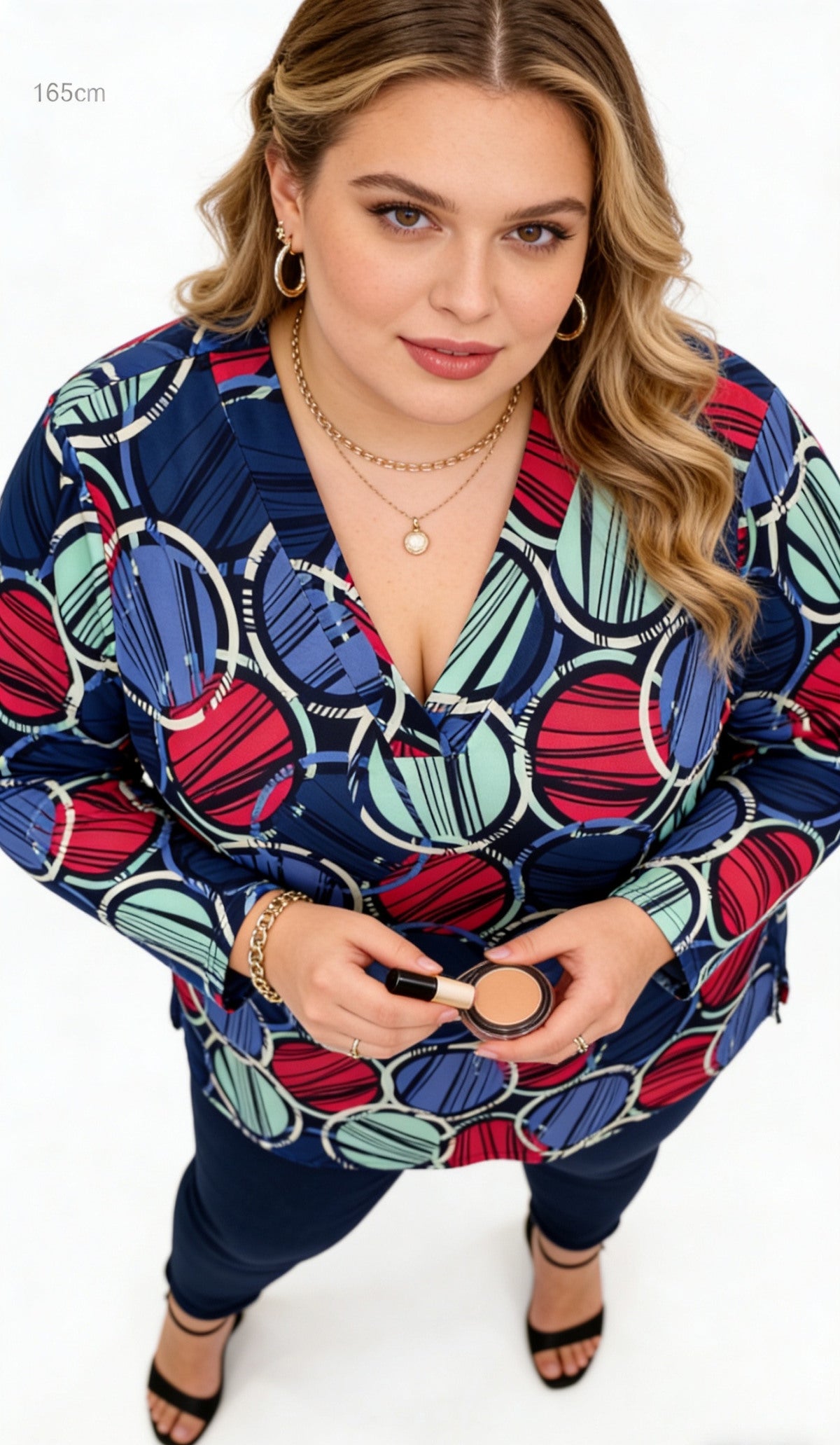 Blouse Cercles Colorés Col V - Manches Longues