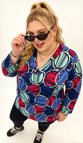 Blouse Cercles Colorés Col V - Manches Longues
