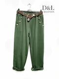 Pantalon Stretch Vert Kaki avec Ceinture Tressée – D&L Creation