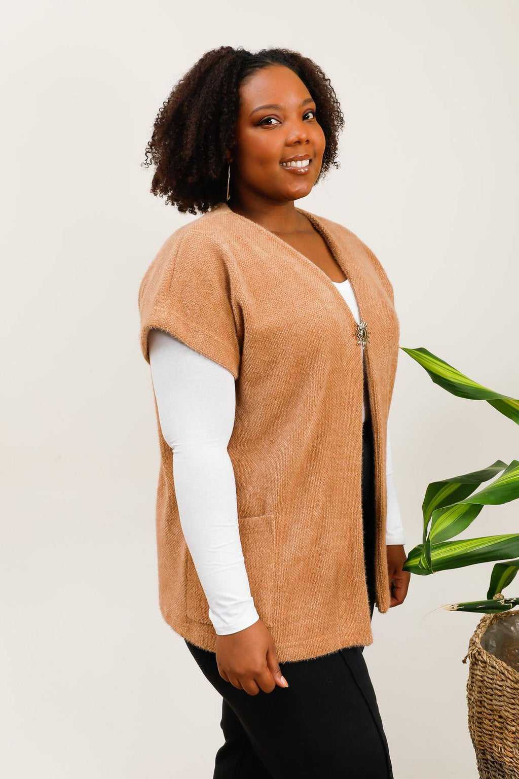Gilet Grande Taille Sans Manches Camel