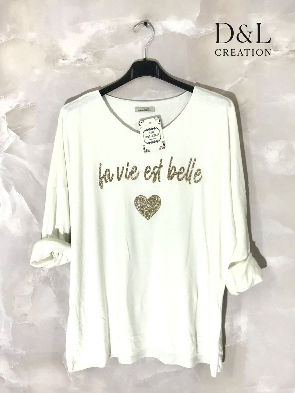Pull Douceur « La Vie est Belle » - Cœur Pailleté