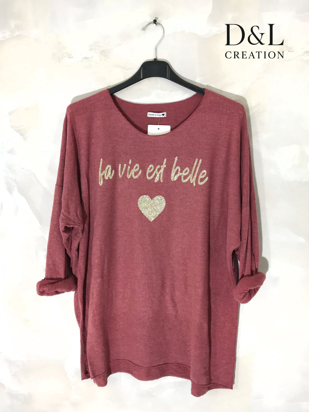 Pull Douceur « La Vie est Belle » - Cœur Pailleté