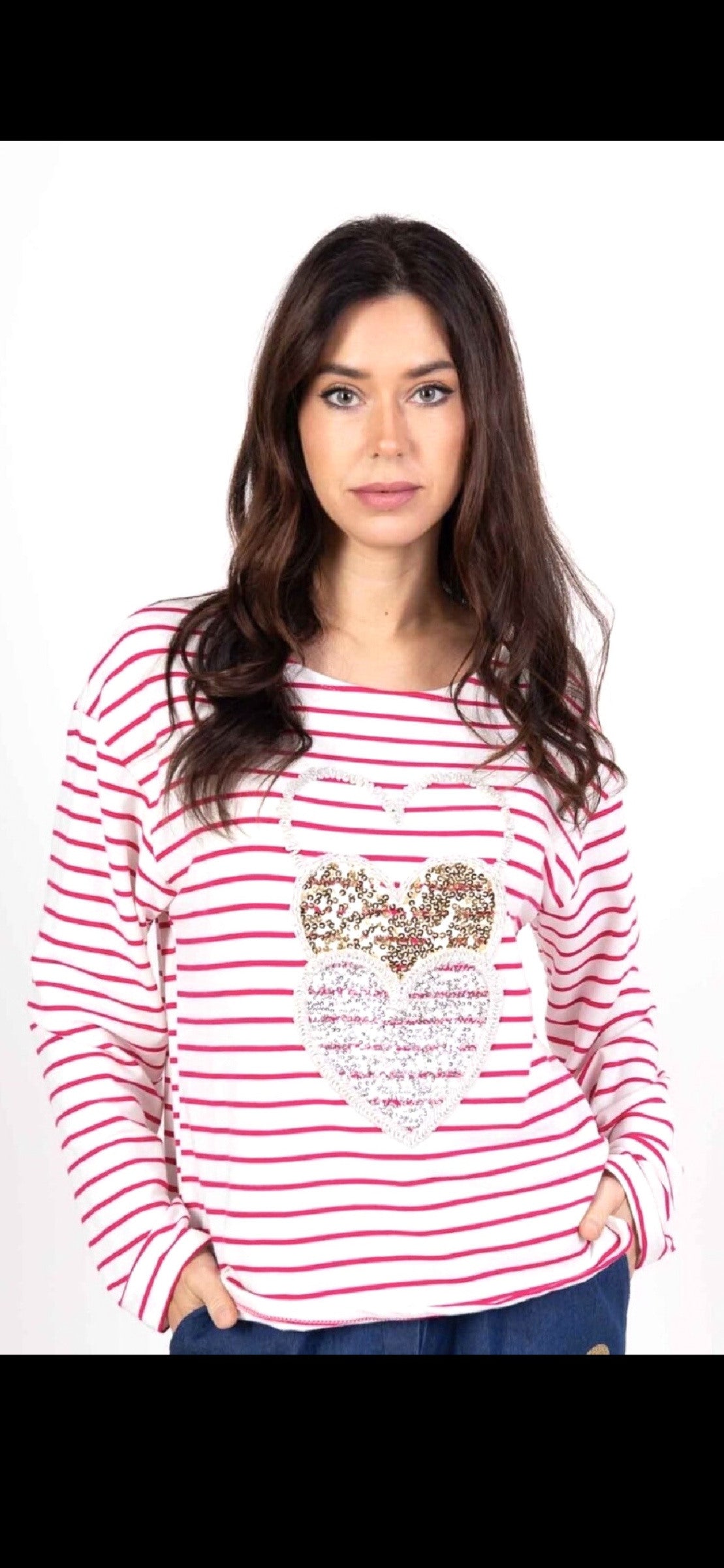 T-Shirt Manches Longues avec Broderie Cœurs