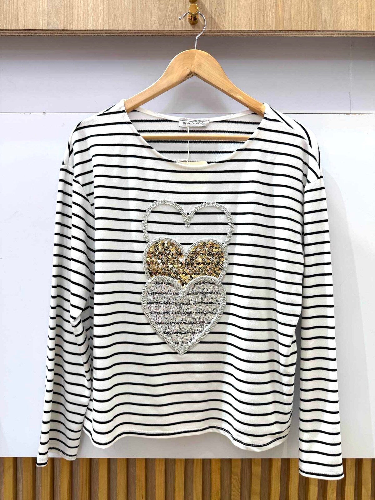 T-Shirt Manches Longues avec Broderie Cœurs