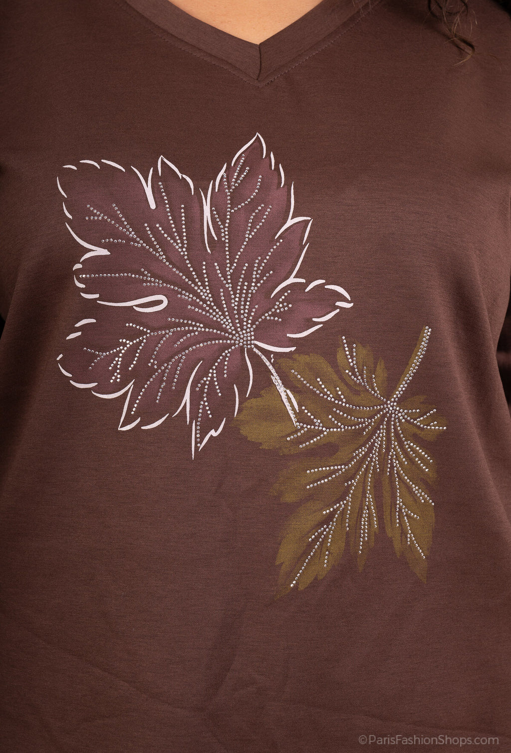 Top Feuilles d'Automne - Col V Strass Dorés