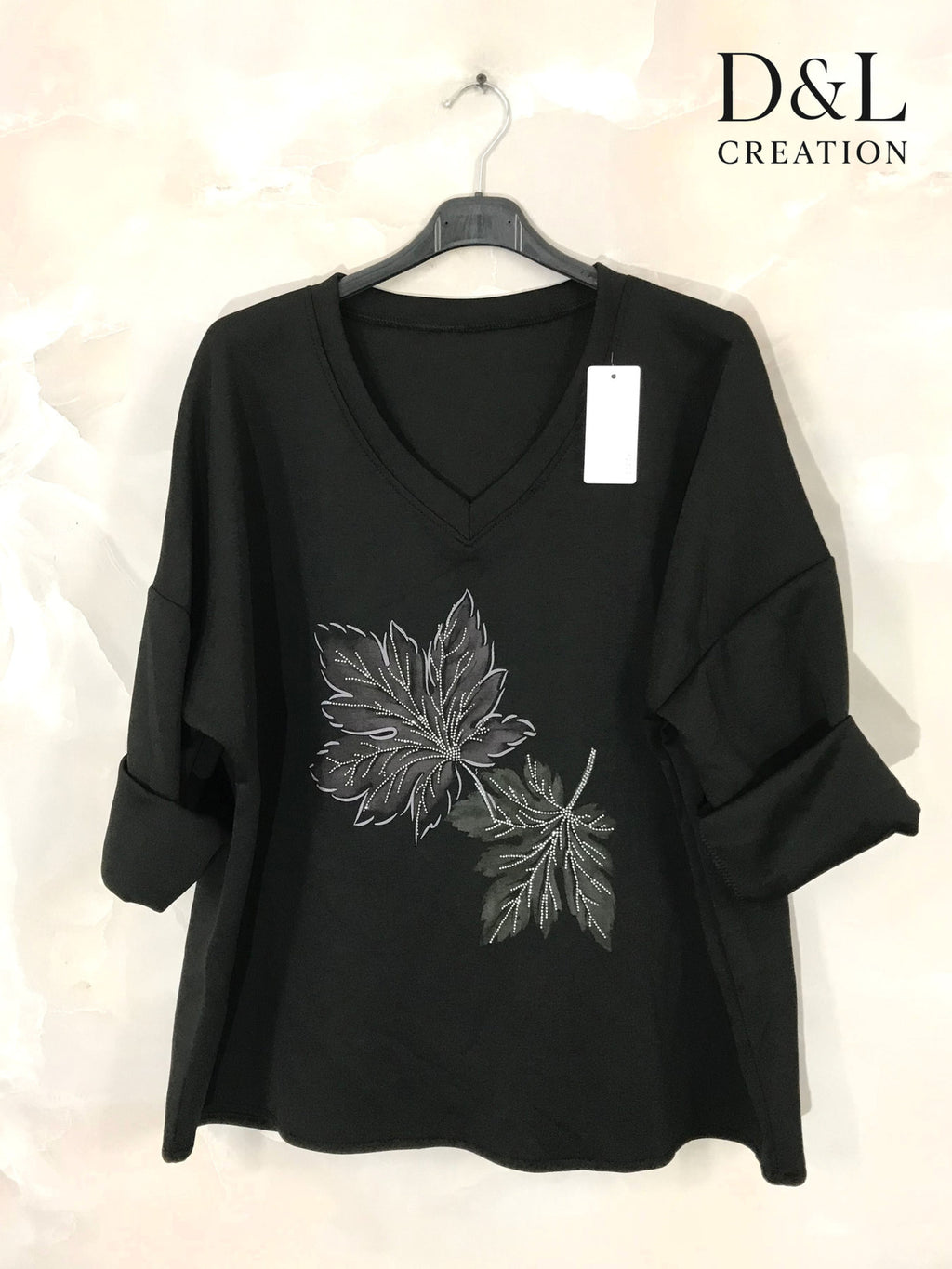 Top Feuilles d'Automne - Col V Strass Dorés