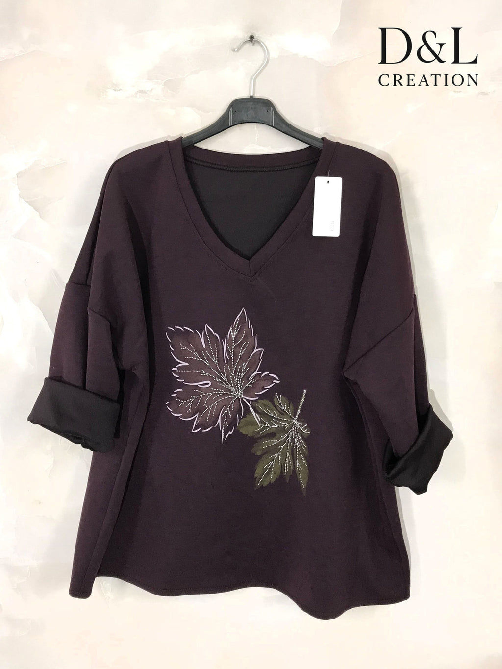 Top Feuilles d'Automne - Col V Strass Dorés