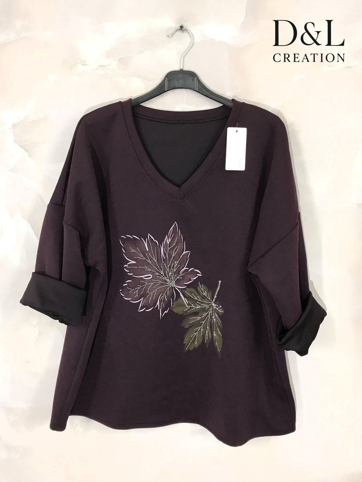 Top Feuilles d'Automne - Col V Strass Dorés